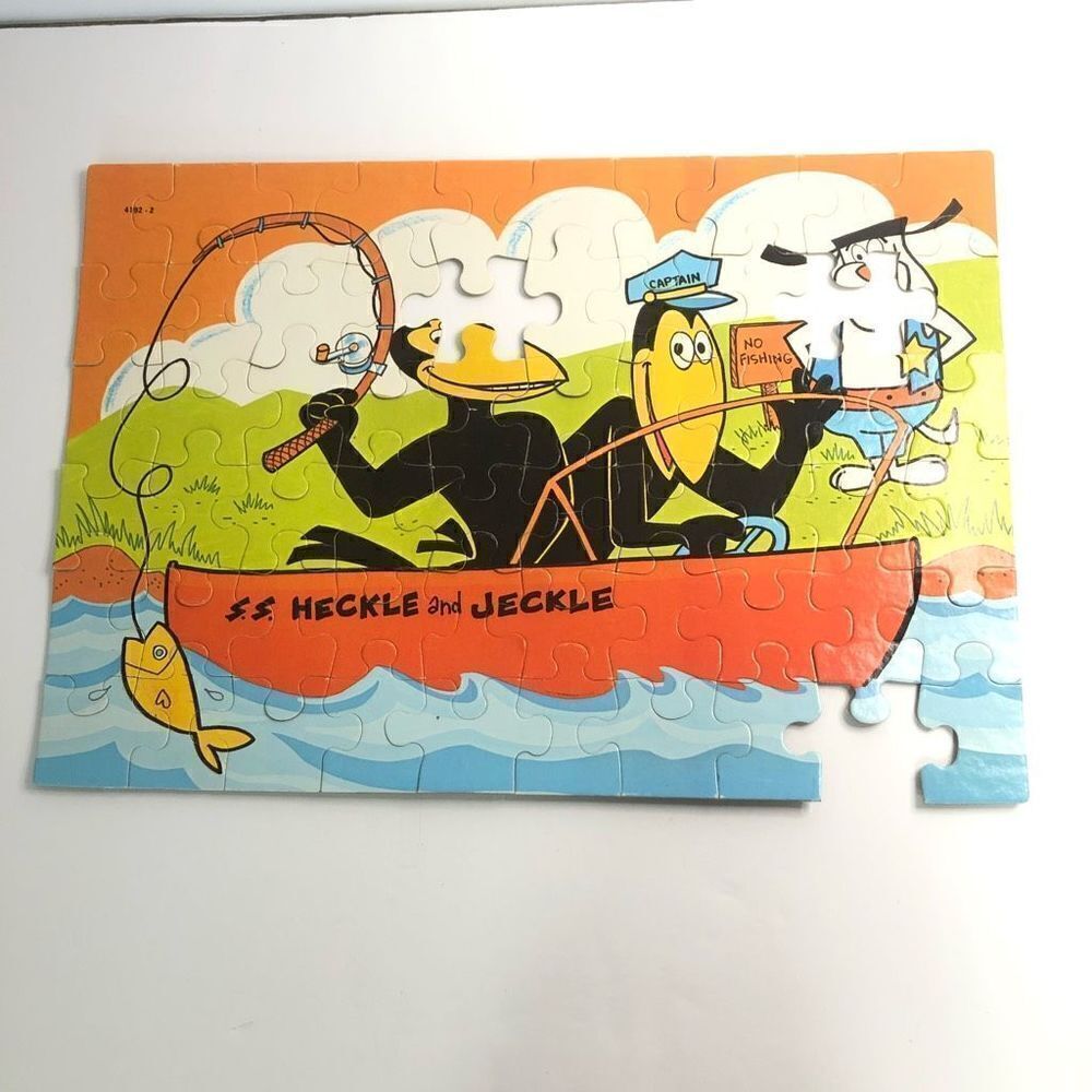 vintage milton bradley heckle and jeckle birds kids‎ jigsaw puzzle missing 3 pcs